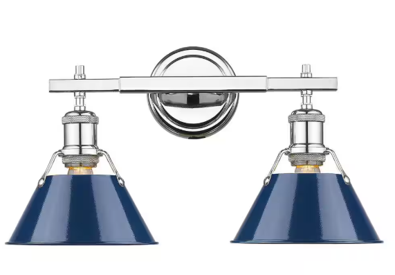 Orwell 2-Light Chrome with Navy Shade Bath Vanity Light