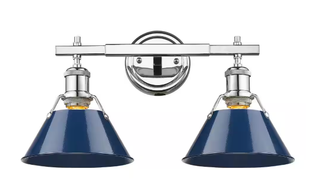 Orwell 2-Light Chrome with Navy Shade Bath Vanity Light