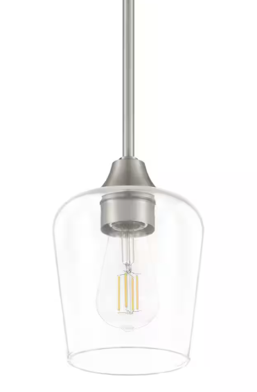 Hampton Bay Pavlen 1-Light Brushed Nickel Contemporary Hanging Mini Pendant with Clear Glass Shade GS-P070809BN