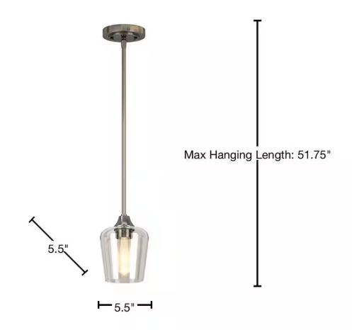 Hampton Bay Pavlen 1-Light Brushed Nickel Contemporary Hanging Mini Pendant with Clear Glass Shade GS-P070809BN