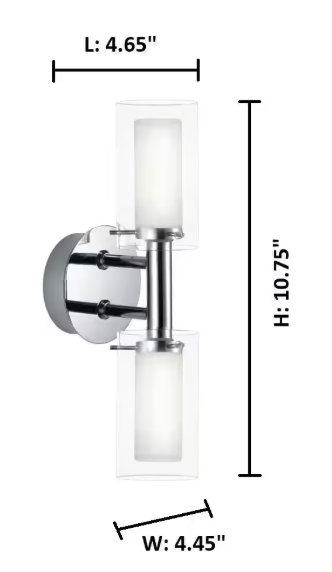 Eglo Palmermo 10.75 in. W x 4.45 in. H 2-Light Chrome Bathroom Wall Sconce with Frosted Glass Shades