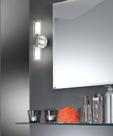 Eglo Palmermo 10.75 in. W x 4.45 in. H 2-Light Chrome Bathroom Wall Sconce with Frosted Glass Shades