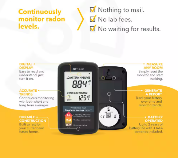 Airthings Battery Operated Digital Radon Detector 2350