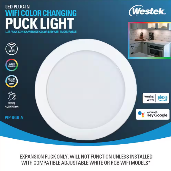 Westek Plug-In LED WiFi Motion and RF Remote Controlled Expansion Under Cabinet Puck Light with Exchangeable Shell PIP-RGB-A