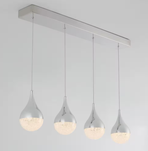 Artika- Glitzer 24-Watt 4 Light Chrome Modern Integrated LED Pendant Light Fixture for Dining Room or Kitchen