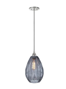Aspen Creative- Adjustable One-Light Hanging Mini Pendant Ceiling Light, Transitional Design in Satin Nickel Finish, Smoke Glass Shade, 7" Wide