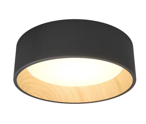 Artika Alton 13 in. 1-Light Modern Black and Wood Integrated LED 3 CCT Flush Mount Ceiling Light Fixture for Kitchen or Bedroom FM-ALC-HD2WD