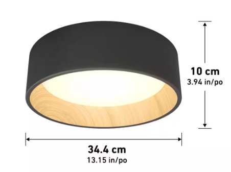 Artika Alton 13 in. 1-Light Modern Black and Wood Integrated LED 3 CCT Flush Mount Ceiling Light Fixture for Kitchen or Bedroom FM-ALC-HD2WD