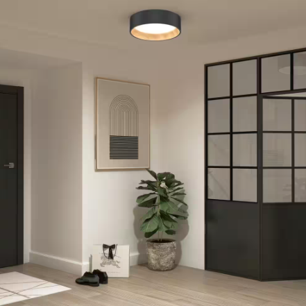 Artika Alton 13 in. 1-Light Modern Black and Wood Integrated LED 3 CCT Flush Mount Ceiling Light Fixture for Kitchen or Bedroom FM-ALC-HD2WD