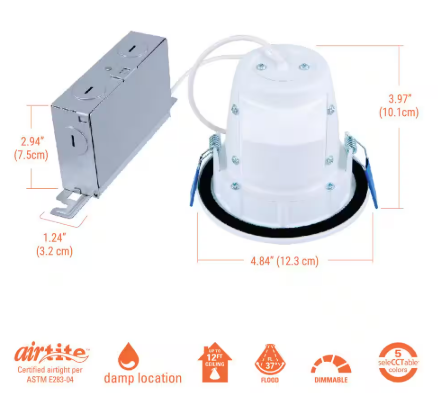HALO RLS4,4 in., 2700K-5000K Selectable CCT Integrated LED Recessed Light, White, Dimmable RLS4099FS1EWHDMR