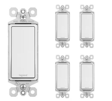 Legrand- Radiant 15 Amp 120-Volt 3-Way Decorator/Rocker Light Switch, White (5-Pack)