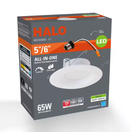 HALO 5 in. and 6 in. 3000K Integrated LED Recessed Retrofit Downlight Trim, 90 CRI, Title 20 Compliant in Soft White LT560WH6930R-CA