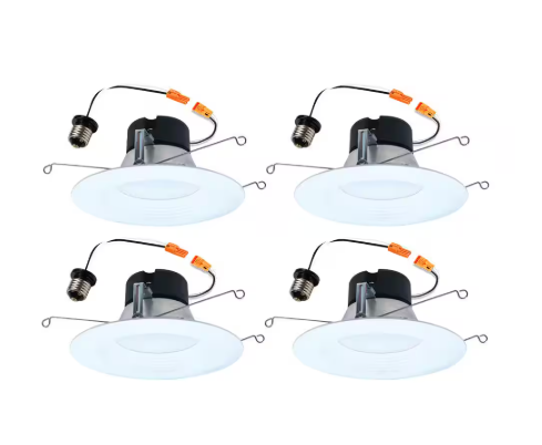 HALO LT 5/6 in. Integrated LED Recessed Light Trim Retrofit Module with Baffle Trim 5CCT 750lm (4-Pack) LT56079FS1EWHR4PK