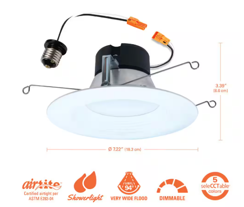 HALO LT 5/6 in. Integrated LED Recessed Light Trim Retrofit Module with Baffle Trim 5CCT 750lm (4-Pack) LT56079FS1EWHR4PK