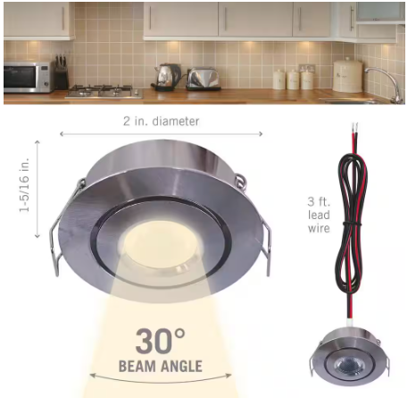 Armacost Lighting 2 in. Bright White Recessed LED Swivel Puck Light, Brushed Steel 222317