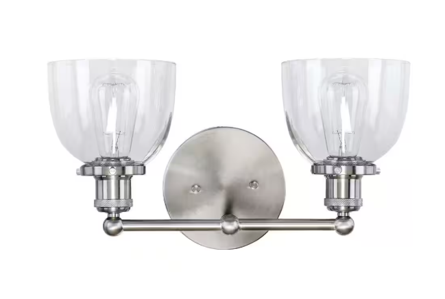 Home Decorators Collection Evelyn 16.25 in. 2-Light Brushed Nickel Industrial Vanity with Clear Glass Shades HB2624-35