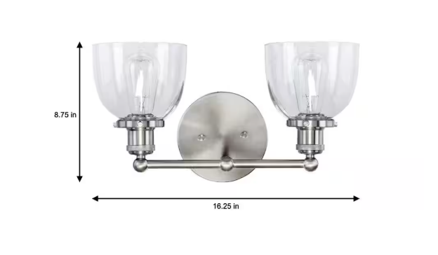 Home Decorators Collection Evelyn 16.25 in. 2-Light Brushed Nickel Industrial Vanity with Clear Glass Shades HB2624-35