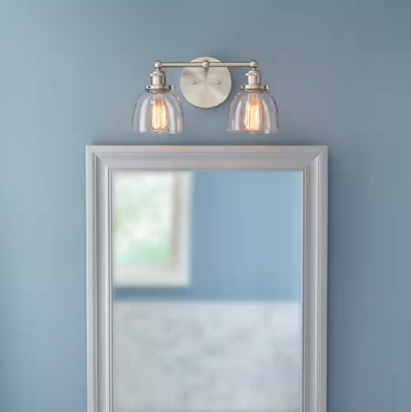 Home Decorators Collection Evelyn 16.25 in. 2-Light Brushed Nickel Industrial Vanity with Clear Glass Shades HB2624-35