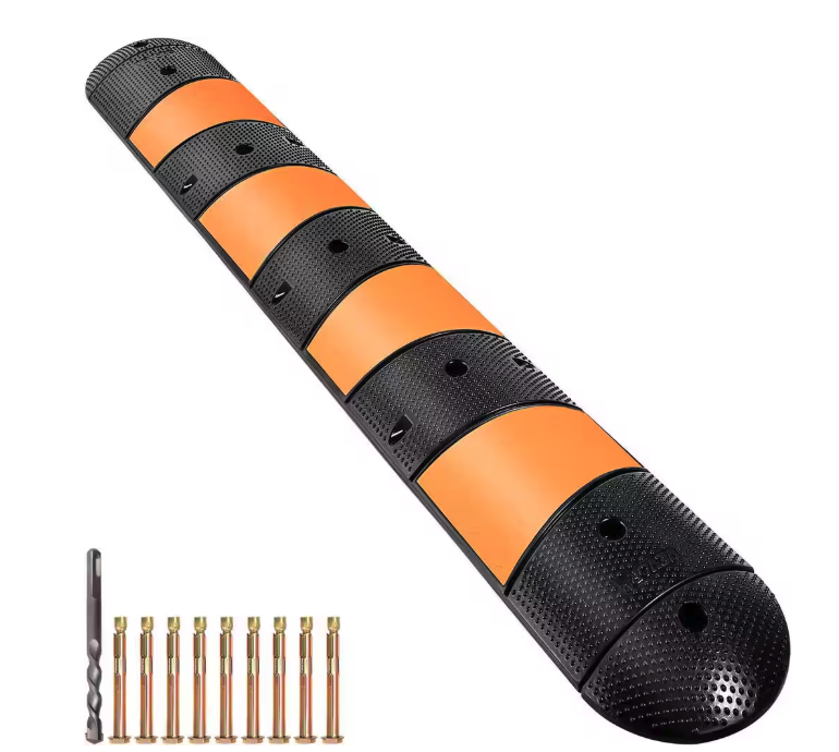 VEVOR Rubber Speed Bump 2 Channel 72 in. x 12 in. Garage Speed Bump 22000 LBS. Loading with 2 End Cap for Asphalt Driveway