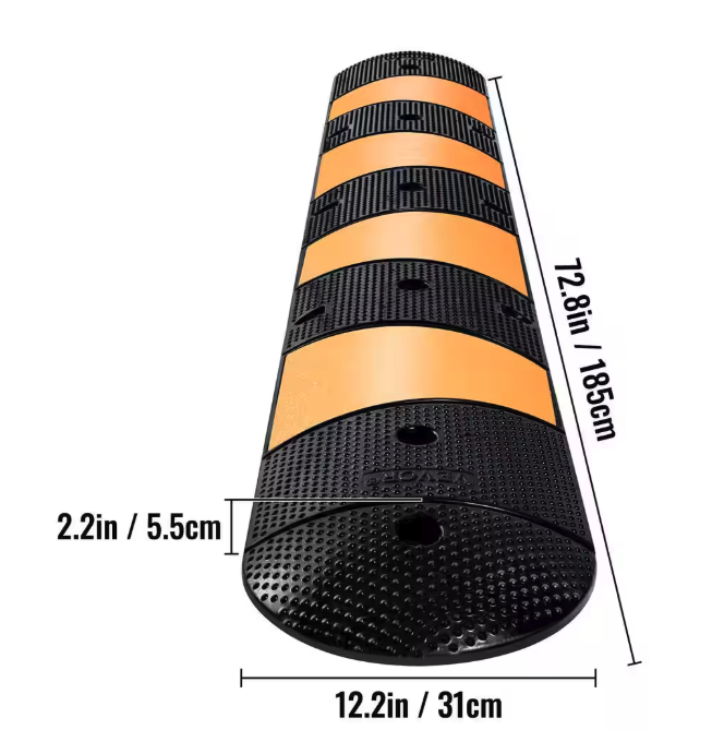 VEVOR Rubber Speed Bump 2 Channel 72 in. x 12 in. Garage Speed Bump 22000 LBS. Loading with 2 End Cap for Asphalt Driveway