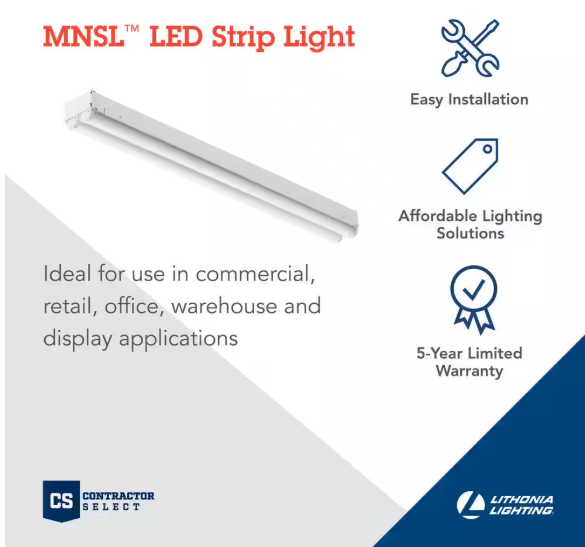 Lithonia Lighting Contractor Select 8 ft. 160-Watt Equivalent Integrated LED White Multi-Volt Strip Light Fixture 9000 Lumens 4000K MNSL L96 2LL MVOLT 40K 80CRI