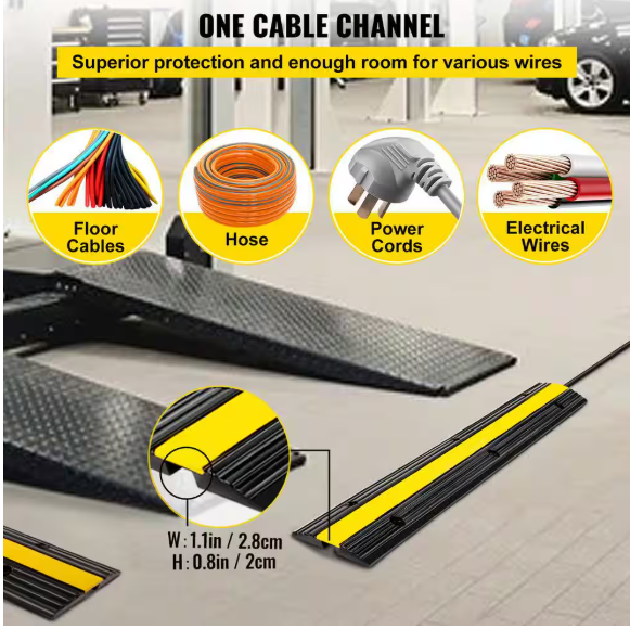 VEVOR 1-Channel Rubber Cable Protector Ramps 22046 lbs. Loading Cable Cable Wire Cord Cover Speed Bump (4-Pieces) 4JTDCGXB000000001V0