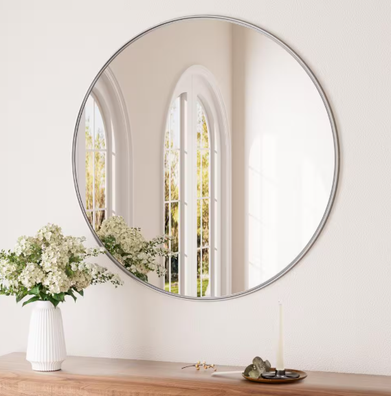 KeonJinn 24 in. W x 24 in. H Round Metal Framed Modern Wall Mounted Bathroom Vanity Mirror Wall Mirror in Brushed Nickel HD-YX2-R61-NI
