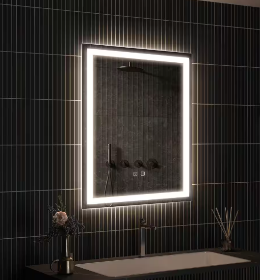 HOMLUX 24 in. W x 32 in. H Rectangular Frameless LED Light with 3-Color and Anti-Fog Wall Mounted Bathroom Vanity Mirror 51F3004D8F