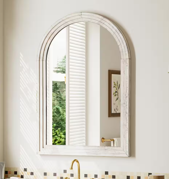 GLSLAND 24 in. W x 36 in. H Arched Wooden Pale Taupe Framed Wall Vanity Mirror Bathroom Mirror A2436WHACSW