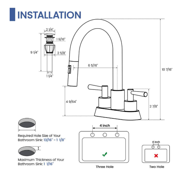 GAGALIFE 4 in. Centerset Double Handle High Arc Bathroom Sink Faucet with Pull Out Sprayer and Pop Up Drain in Brushed Nickel HWC-FX-CL-SB-N