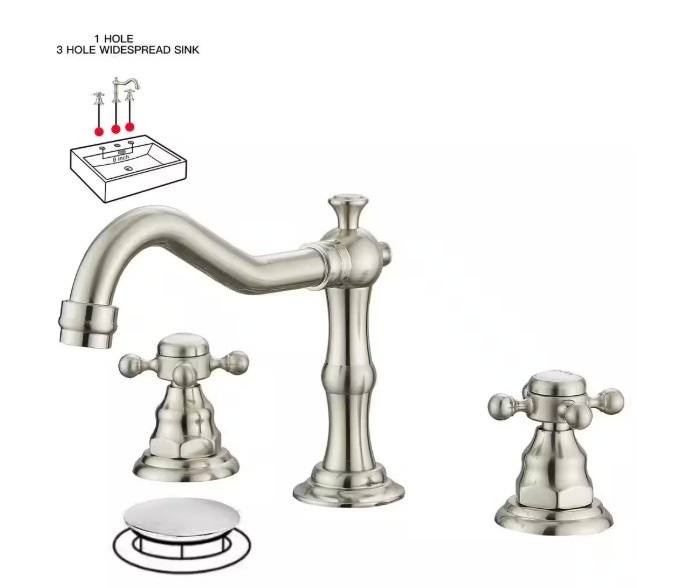 BWE 8 in. Widespread 2-Handle 3-Hole Bathroom Faucet with Drain Kit and cUPC Water Supply Lines in Brushed Nickel A-916452-N-4