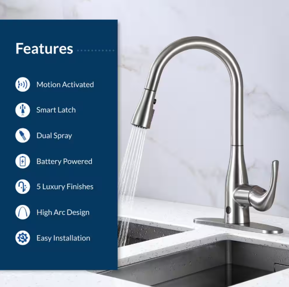 FLOW Motion Activated Single-Handle Pull-Down Sprayer Kitchen Faucet in Champagne Gold FLOW-CMP