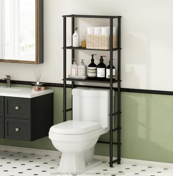 Furinno Turn-N-Tube 23.62 in. W x 64.57 in. H x 9.05 in. D Black Espresso/Black Over The Toilet Storage RL99763BEXBK
