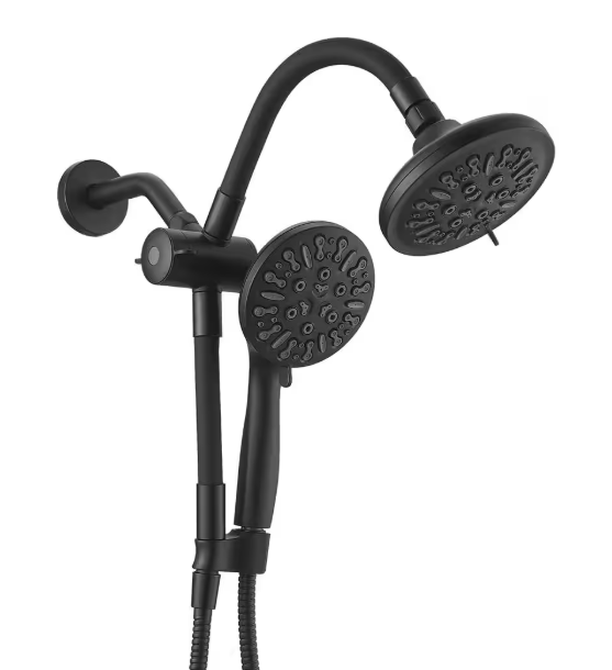 BWE 8-Spray Wall Mount Handheld Shower Head Shower Faucet 1.8 GPM with 3-Way Combo Dual 2 in 1 Shower head in Matte Black A-9H-7824-B