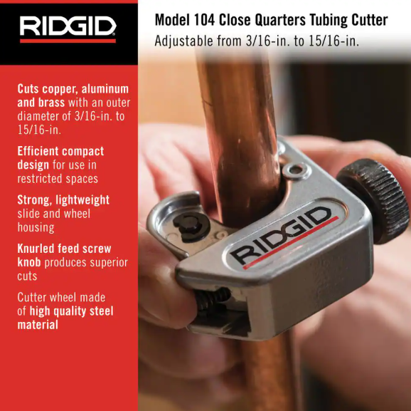 3/16 in. to 15/16 in. 104 Close Quarters Copper, Aluminum, Brass, and Plastic Tubing Cutter, Multi-Use Tubing Tool