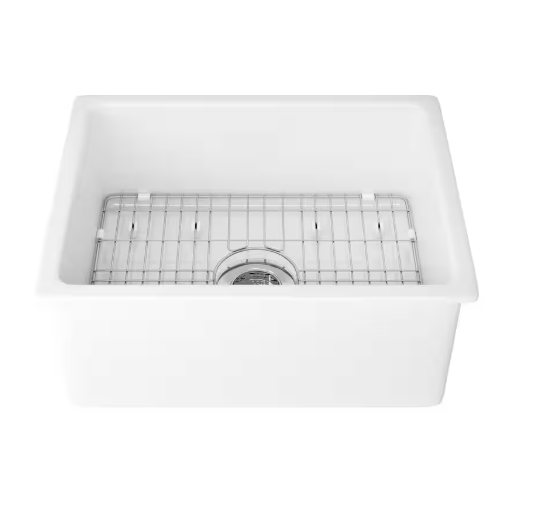 Eridanus Oslo 24 in. Drop-In/Undermount Deep Single Bowl Kitchen Sink in White Fireclay with Bottom Grid and Basket Strainer ERI-DS-162F