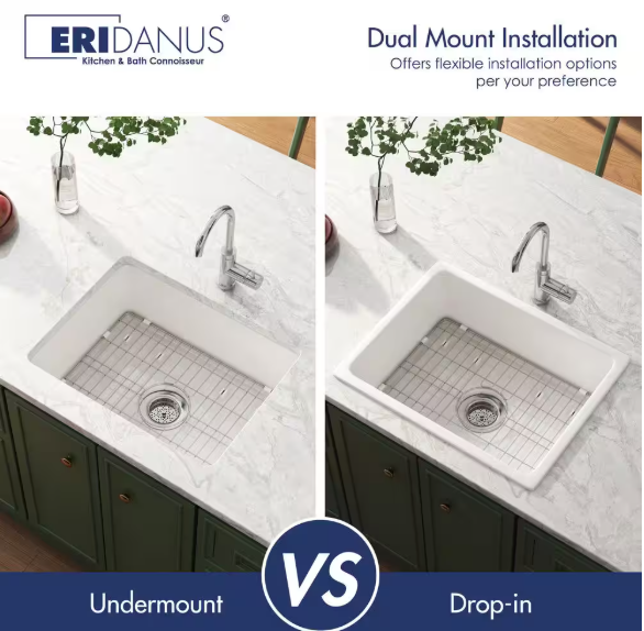 Eridanus Oslo 24 in. Drop-In/Undermount Deep Single Bowl Kitchen Sink in White Fireclay with Bottom Grid and Basket Strainer ERI-DS-162F