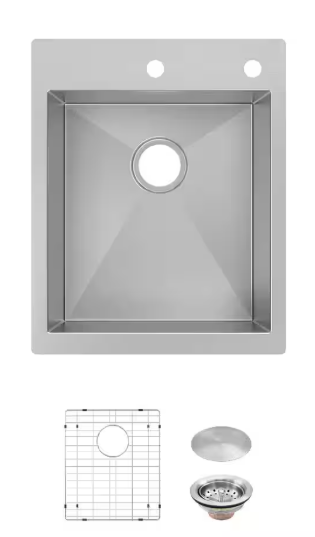 Glacier Bay Professional Zero Radius 17 in. Drop-In Single Bowl 16 Gauge Stainless Steel Kitchen Sink with Accessories FSDZ1722A1ACC