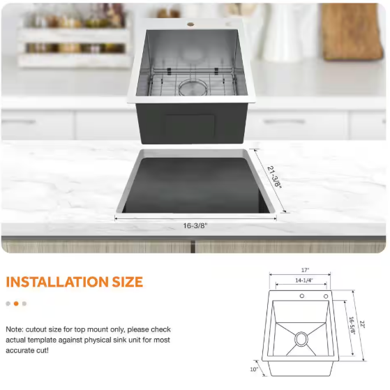 Glacier Bay Professional Zero Radius 17 in. Drop-In Single Bowl 16 Gauge Stainless Steel Kitchen Sink with Accessories FSDZ1722A1ACC