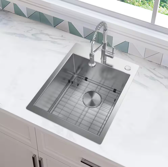 Glacier Bay Professional Zero Radius 17 in. Drop-In Single Bowl 16 Gauge Stainless Steel Kitchen Sink with Accessories FSDZ1722A1ACC