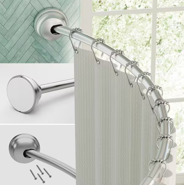 Zenna Home NeverRust Rustproof 40 in. Aluminum Dual Mount Curved Stall Shower Rod in Satin Nickel E40S2ALBN