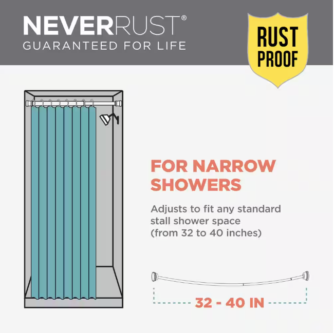 Zenna Home NeverRust Rustproof 40 in. Aluminum Dual Mount Curved Stall Shower Rod in Satin Nickel E40S2ALBN