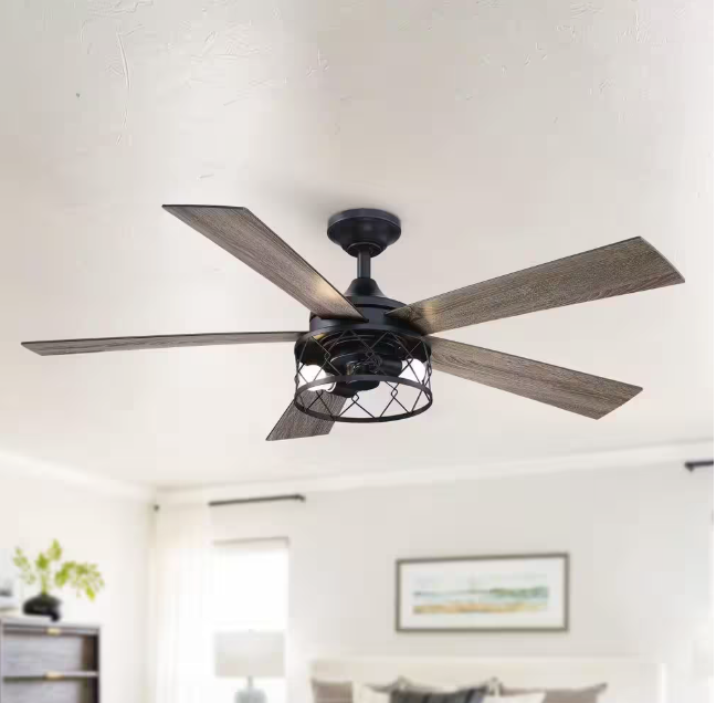 matrix decor 52 in. Farmhouse Indoor Black Downrod Mounted 5-Blade LED Ceiling Fan with Light Kit and Remote BBLAB025A0