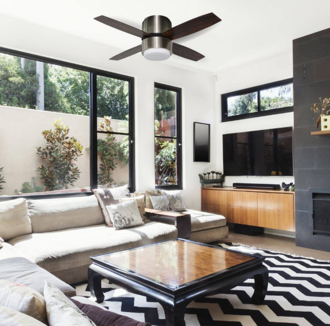 BLUE MOUNTAIN FANS Prism 42 in. Brushed Nickel LED Ceiling Fan with Light Kit and Remote Control 21304
