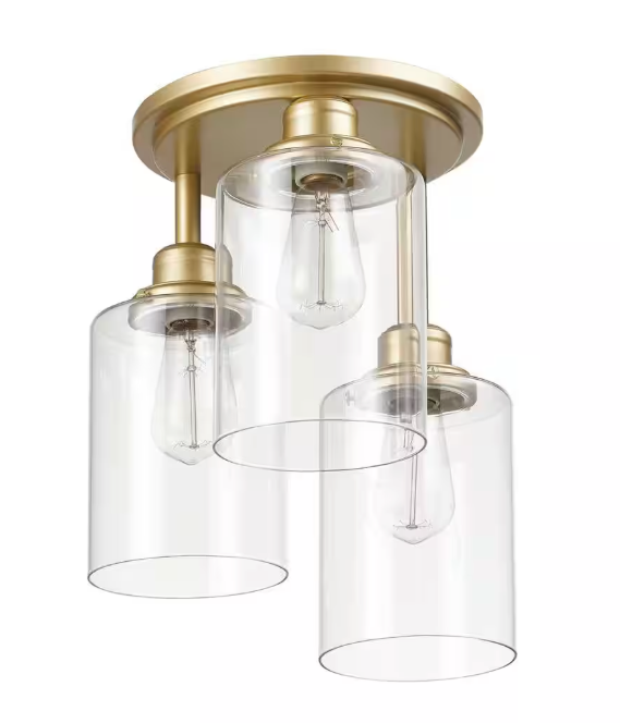 Globe Electric Annecy 13 in. 3-Light Matte Gold Semi-Flush Mount Ceiling Light with Clear Glass Shades 65457