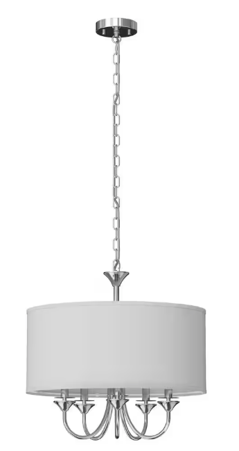 YANSUN 20 in. 5-Light Chrome Candle Style Empire Chandelier with Fabric Shades for Home Lighting HA-ZX22501ECH-1AP1