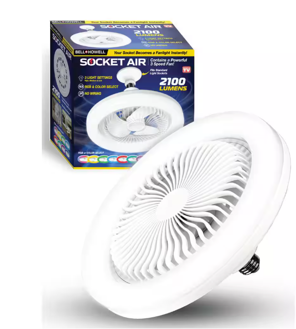 Bell + Howell 10.1 in. LED Color Changing Indoor White Ceiling Fan with Remote, Socket Air 2308QPH
