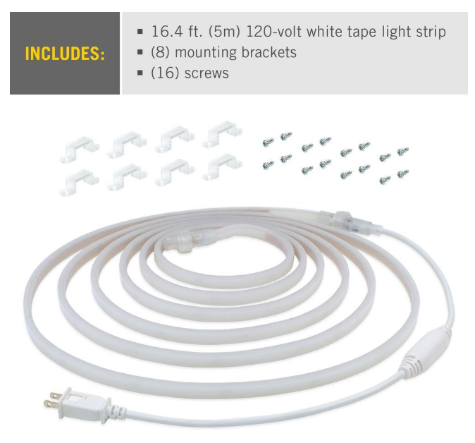Armacost Lighting RibbonFlex Pro Outdoor 16.4 ft. 120V Plug-In Warm White 2700K LED Rope Light Strip Kit 139430