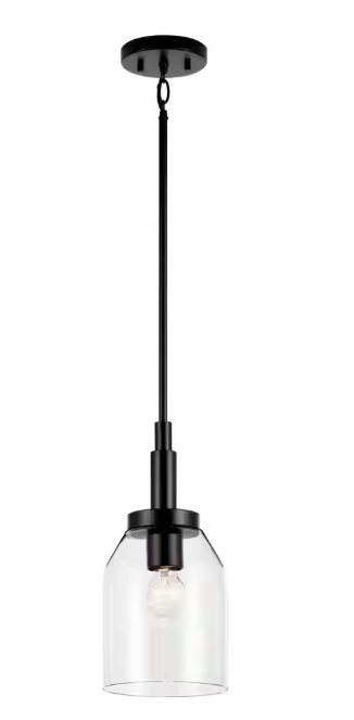 KICHLER Madden 1-Light Black Modern Kitchen Hanging Mini Pendant Light with Clear Glass 52725BK