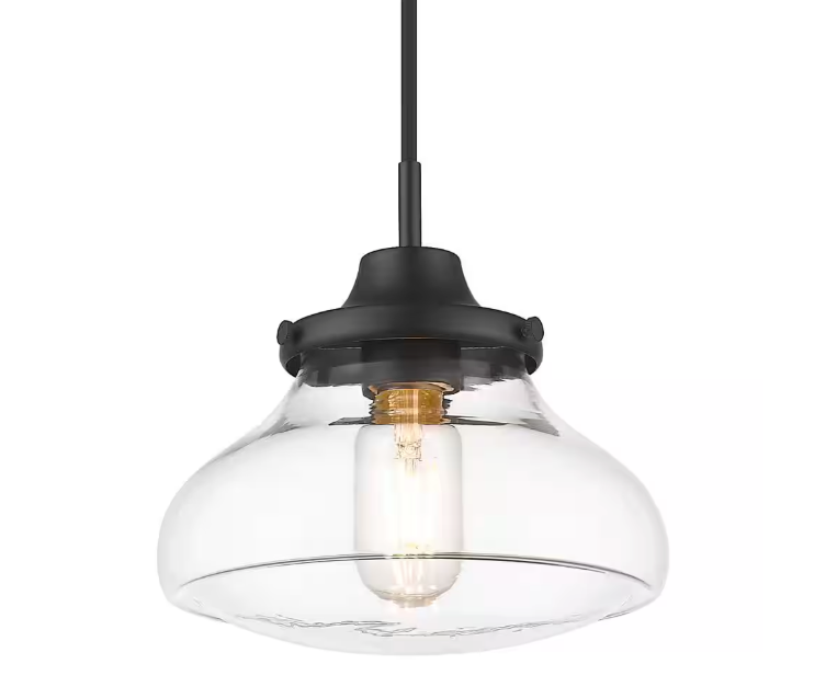 Golden Lighting Nash 1-Light Matte Black Small Pendant with Glass Shade 3419-S BLK-CLR